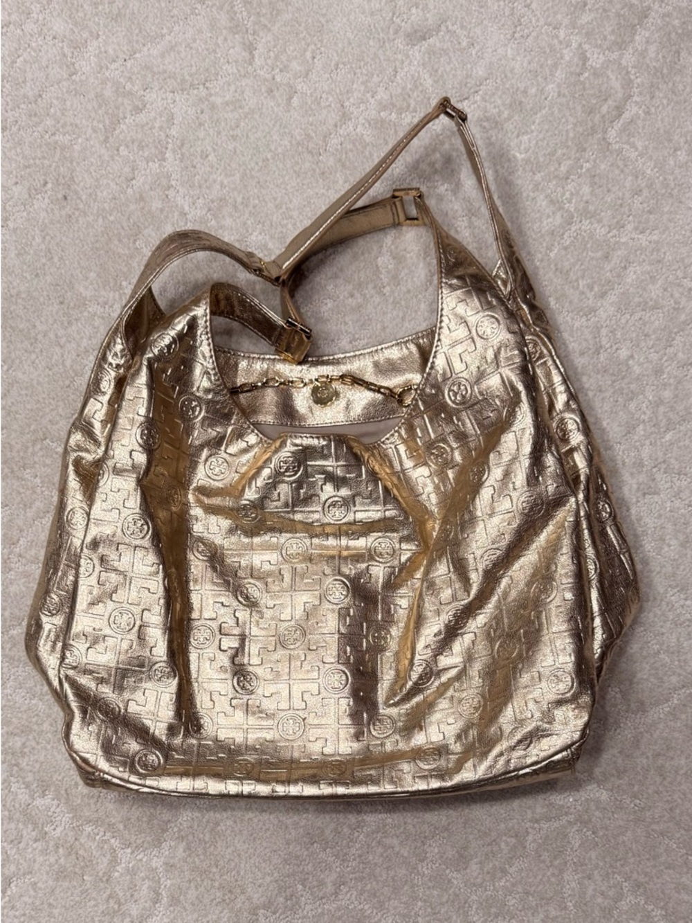 Tory Burch Metallic Rose Gold Embossed Hobo